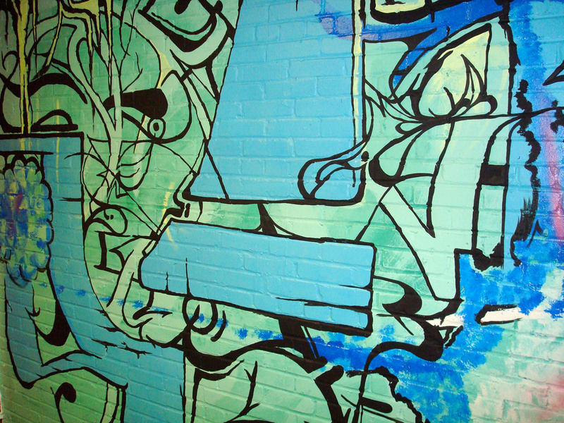 Detail of an untitled mural created by Pat Palmer on view at the Arm Factory.