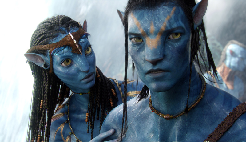 The character Neytiri, voiced by Zoe Saldana, left, and the character Jake, voiced by Sam Worthington are shown in a scene from, "Avatar," one of the nominees for Best Picture.