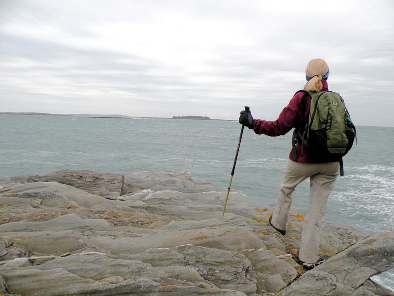 A hiker takes in the view at Leighton Head in La Verna Preserve.