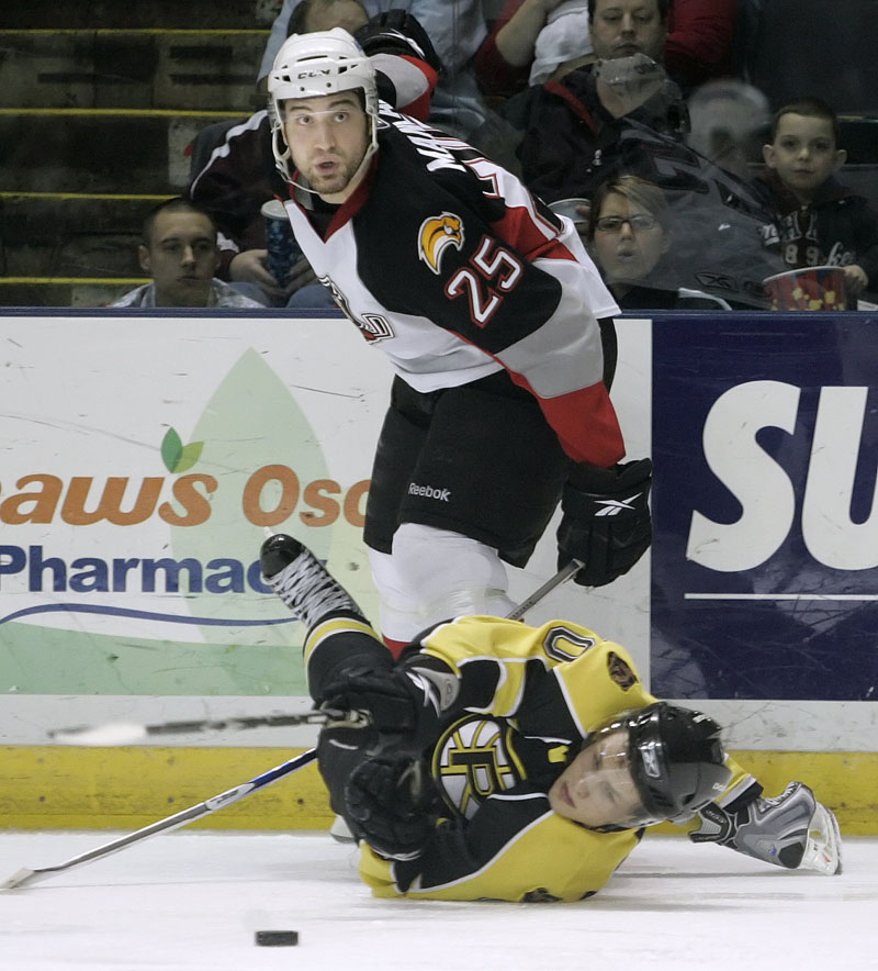 Mark Mancari looks for the referee's call at the Cumberland County Civic Center in 2009