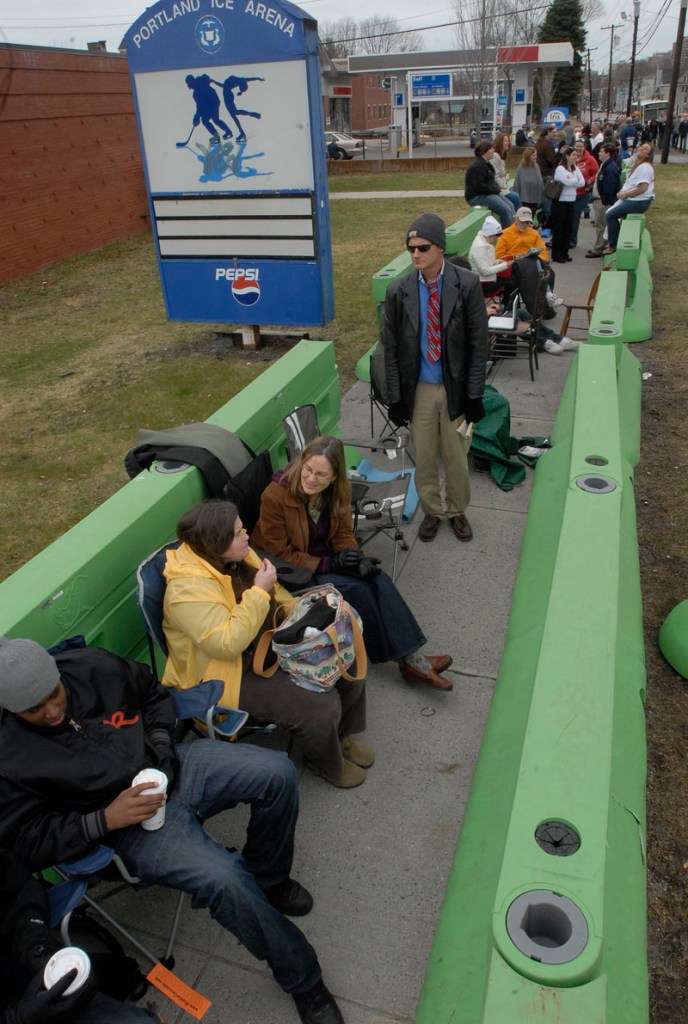 A crowd waits in line near the Expo in Portland this morning to see President Obama, hours before his expected arrival Thursday April 1, 2010.