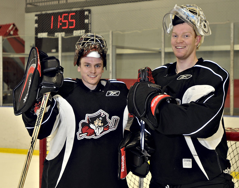 J.P. Lamoureux, left, in his first AHL season, is responding well to playing a string of games, and Todd Ford, the new backup and a veteran, has been solid when needed.