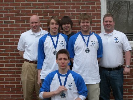 Photo courtesy Greg Watkins Lake Region High School Cyber Defense Team members are, bottom, Cullen Shaw; from left, team mentor Joshua Sturk, Michael Dow, Destin Pinkham, team captain Kyle Perreault and adviser Greg Watkins. Absent was Maegan Katz.