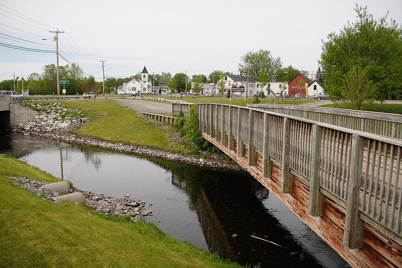 A boardwalk for pedestrians, snowmobiles and ATVs is a highlight in the newly renovated center of Corinna.