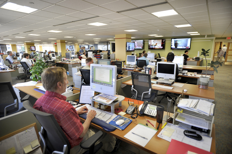 The new Press Herald/Telegram newsroom on the fifth floor of One City Center allows all of the reporters, editors, photographers and online staff to work on one large floor. Until this week, the news had been gathered from a seven-story building at 390 Congress St.