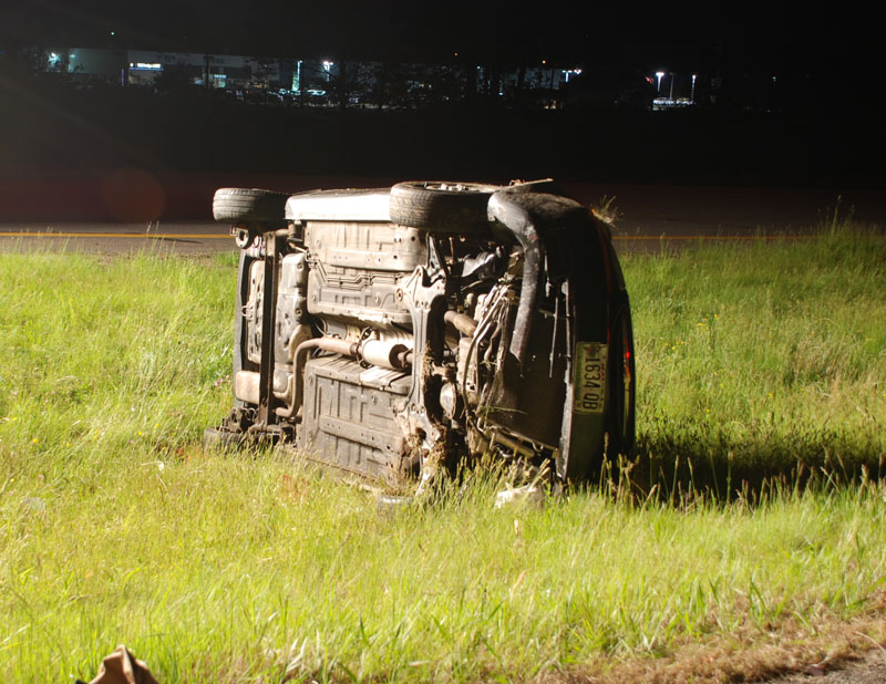 A 2005 Chevrolet Aveo rolled over last night, May 21, 2010 on the Westbrook Arterial. The car's driver, Jana Pooler, was badly injured