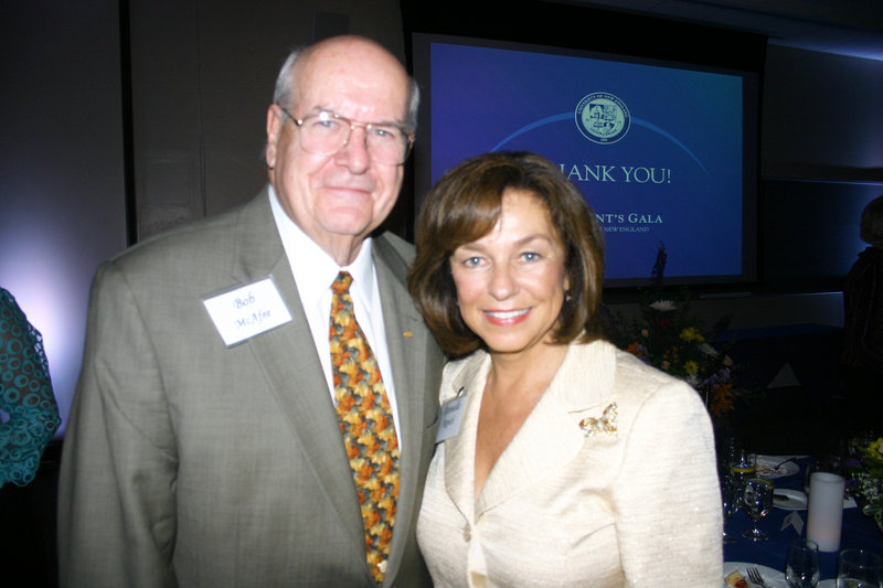 Dr. Bob McAfee, a trustee emeritus, and Danielle N. Ripich, UNE’s president.