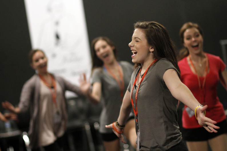 Katie Sapper of San Diego rehearses for the National High School Music Theatre Awards ceremony, at NYU's Tisch School of the Arts auditorium in New York.