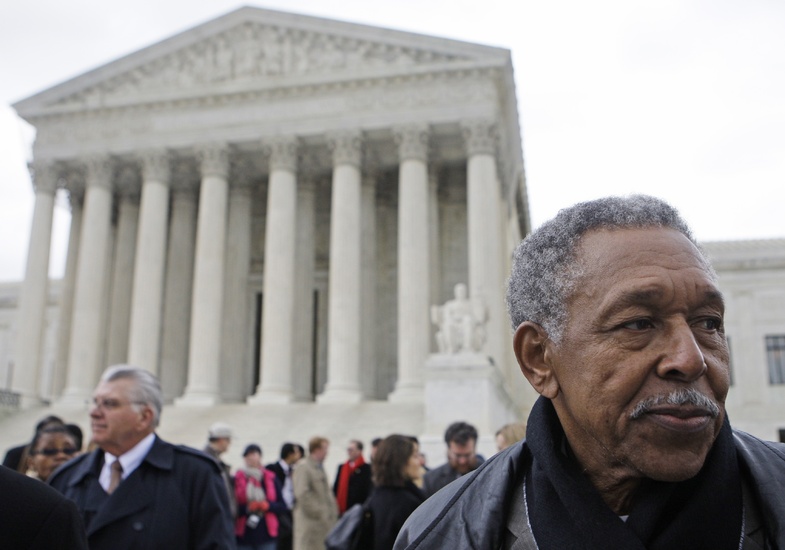 Otis McDonald, one of four plaintiffs in the Chicago handgun ban, takes part in a news conference in front of the Supreme Court in March. The court's decision Monday in the case opened the door to a series of lower-court challenges to all types of gun control measures.