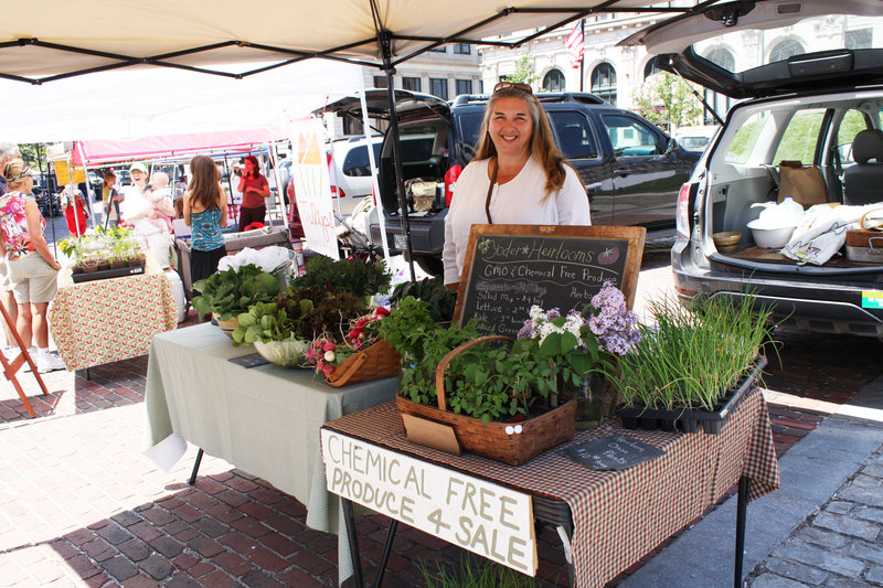 Kathy Yoder of Yoder Heirlooms at Sweet Season Farm is one of more than 20 vendors selling at the new Monday farmers market in Portland.