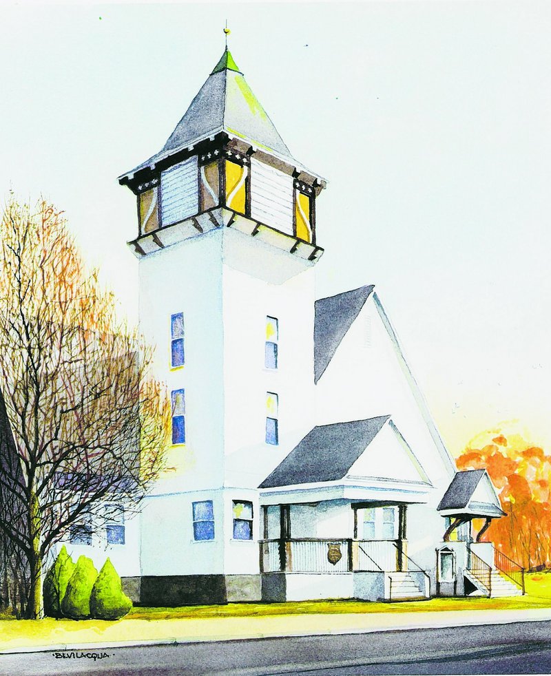 Berean Baptist Church, depicted in a painting, was founded in 1849 by Brunswick residents dismissed from another church in Brunswick.