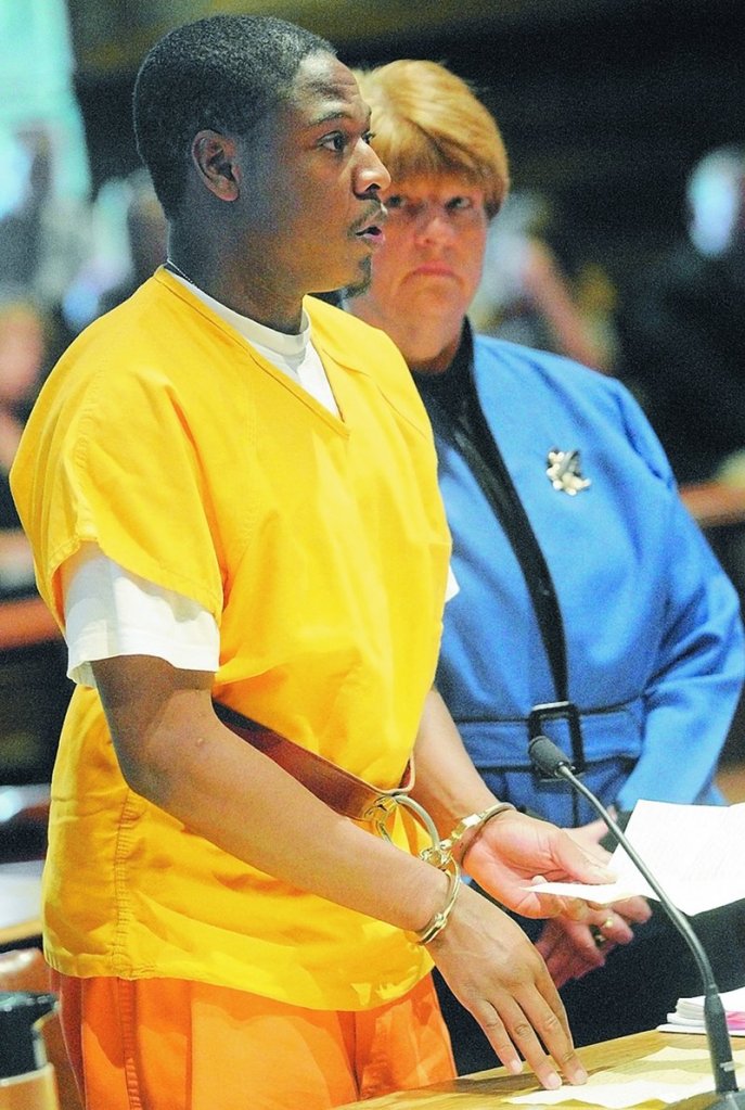 Daniel Fortune stands in court during his sentencing Thursday. The 22-year-old read a statement apologizing to the Guerrette family but denied attacking them.