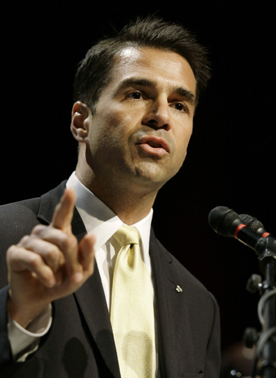 Dean Scontras, Republican candidate for Maine's 1st Congressional District, speaks at the opening day of the Maine Republican State Convention in Portland on May 7.