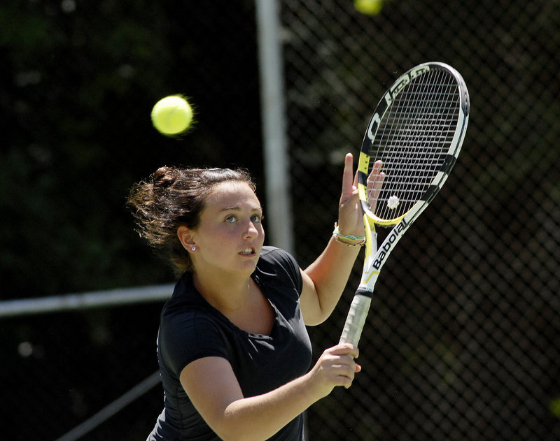 Maria Varano, 16, of Kennebunk split two sets with Meghan Kelley in the women’s singles final before retiring because of illness.