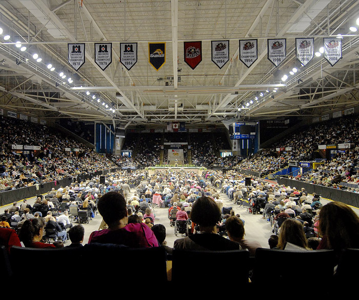 The Jehovah' s Witnesses hold their annual convention at the Cumberland County Civic Center in Portland. Convention-goers stay in hotels, eat in restaurants and may sneak in some shopping in their spare time.