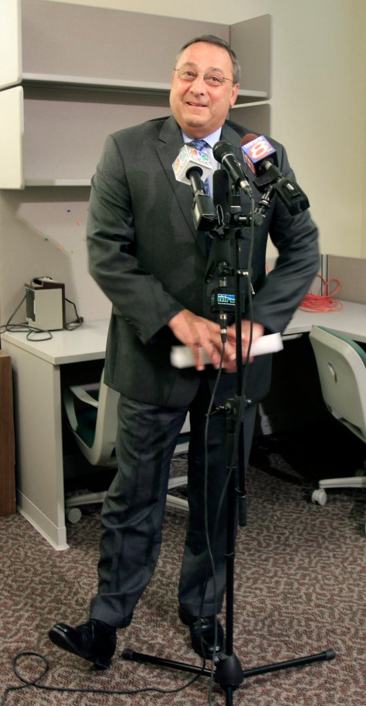 Gubernatorial candidate Paul LePage talks about some of his job-creation ideas Monday during a news conference in Augusta. LePage has called for a smaller, more business-friendly government and tax cuts.