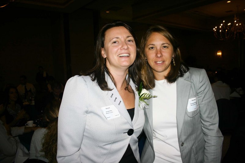 Volunteer of the Year Susan Pye, of Merrill Lynch, and Sarah Kutzen, of Vont Web Marketing. Both are active in PROPEL, the young professional arm of the chamber.