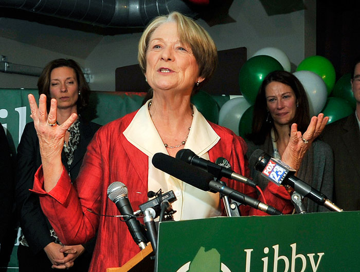 Libby Mitchell thanks her supporters and staff for a hard fought campaign during her Election Night party at Bayside Bowl in Portland.