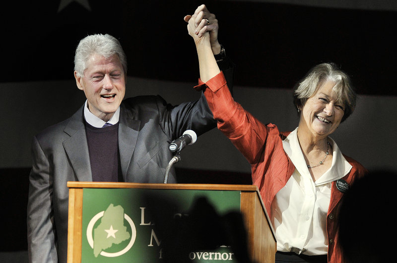 Former President Bill Clinton leads a rally for Democratic gubernatorial candidate Libby Mitchell in Lewiston on Sunday.
