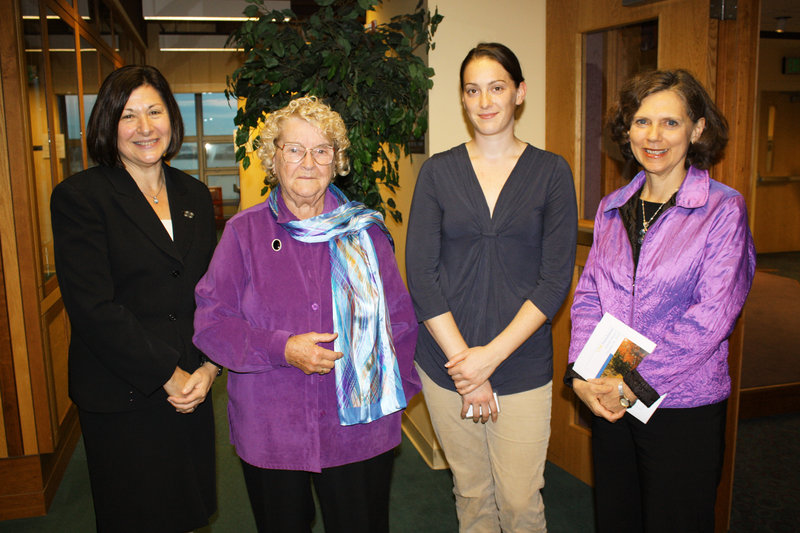 Selma Botman, USM president, Lillian O’Brien, who serves on the advisory board of USM’s Lewiston-Auburn College, USM grad Nicole O’Brien and Meg Weston, president and CEO of the USM Foundation.