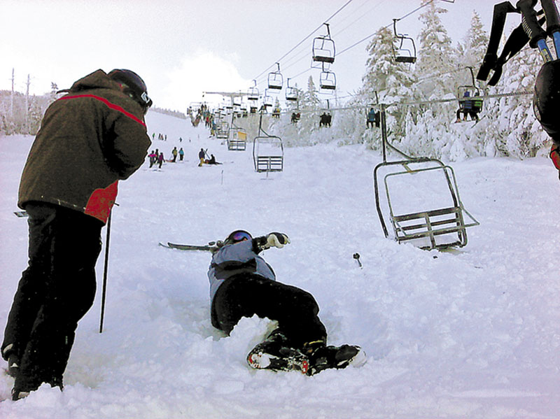 A skier attempts to recover after the cable derailed, sending riders plummeting to the ground. At least eight people were injured.