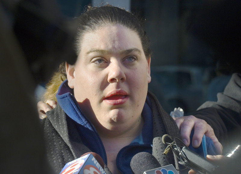 Stacy Vankeuren, Marion Shea’s daughter, speaks to the media. “I can finally really say goodbye to my mother,” she said.