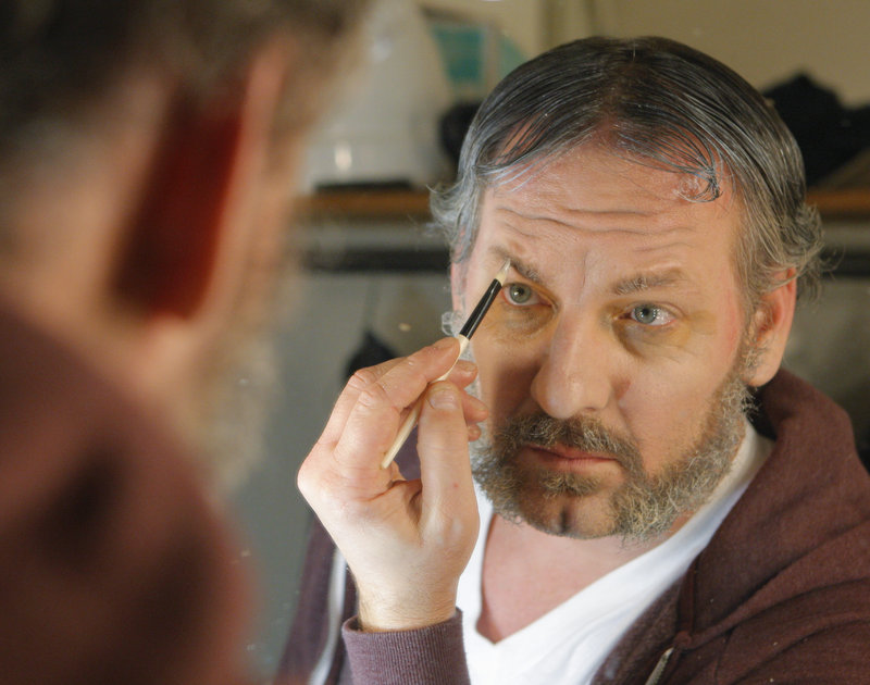 Tom Butler prepares for his role as Scrooge in "A Christmas Carol." The play is an annual tradition at Portland Stage, but it's Butler s first turn as the heartless old miser.