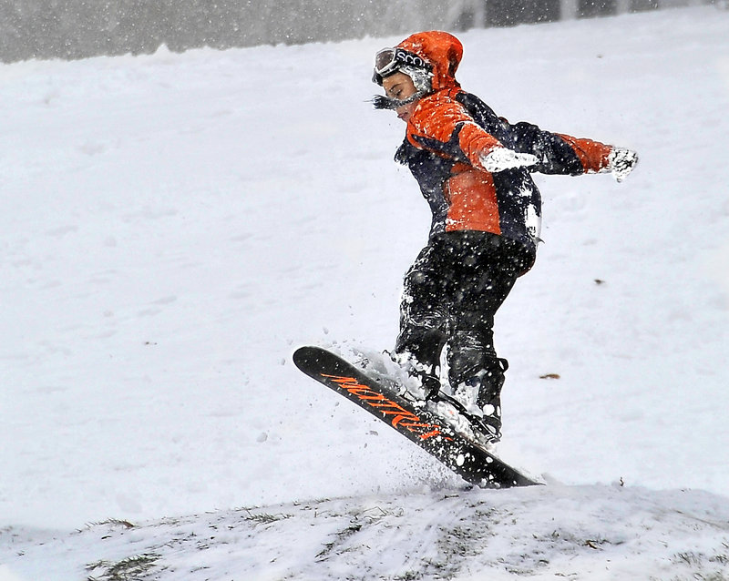Alex Sim hits a jump at Payson Park. According to the city, the park is the only free municipal terrain park east of the Mississippi River.