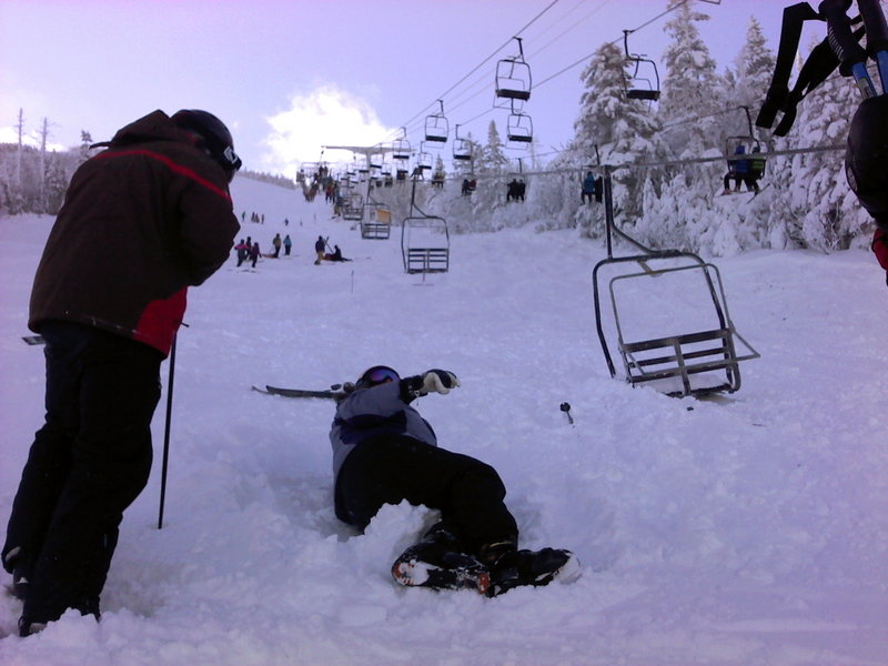 Eight skiers were injured when a section of cable derailed about 10:30 a.m. and five two-passenger chairs fell, with at least three of them hitting the ground 30 feet below.