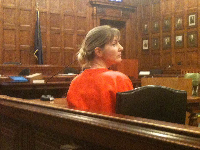 Linda Dolloff awaits her sentencing earlier this afternoon in Cumberland County Superior Court.