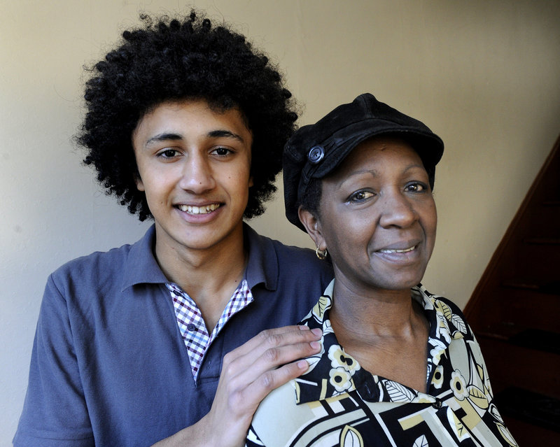 Laurena Garcelon, right, stands with her son, Alonzo Garcelon, 16, who is a descendant of former Gov. Alonzo Garcelon, who served in 1879.