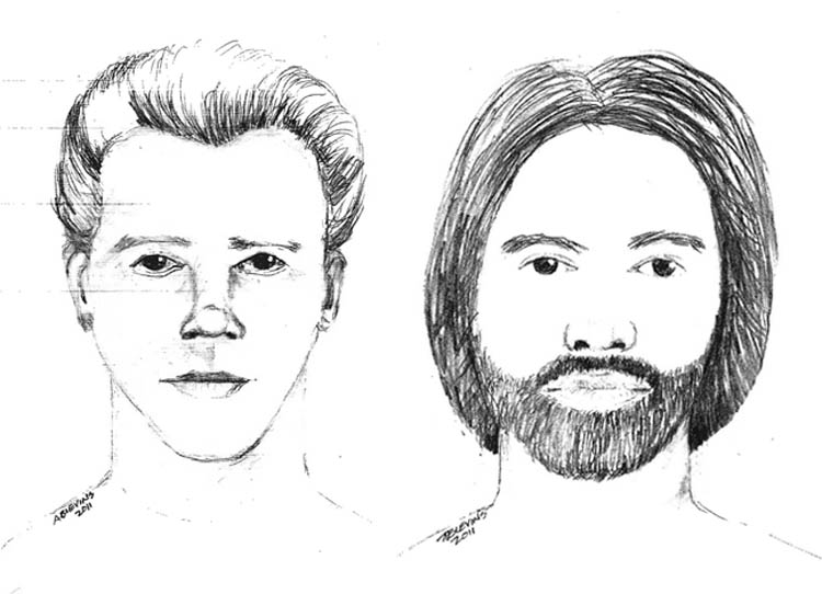 These artist's sketches of two suspects were released by Saco police on Jan. 4 following the alleged shooting and car-jacking.