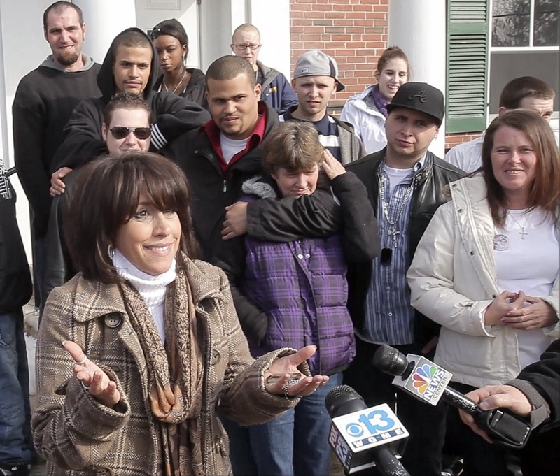 Tammy Cole, mother of Derek Greene and Gage Greene, talks to the media after Justice Roland Cole sentenced Holland to life in prison for the murder of her two sons.