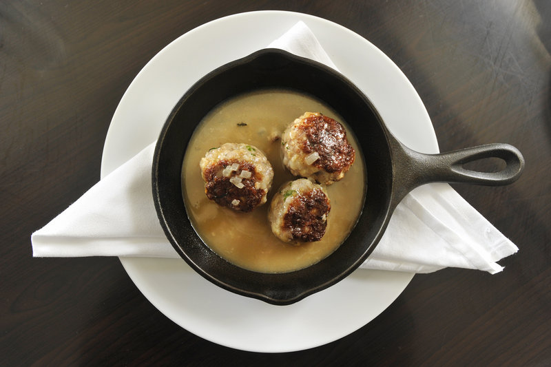District Chef Pete Sueltenfuss' pork meatballs with cider gravy.