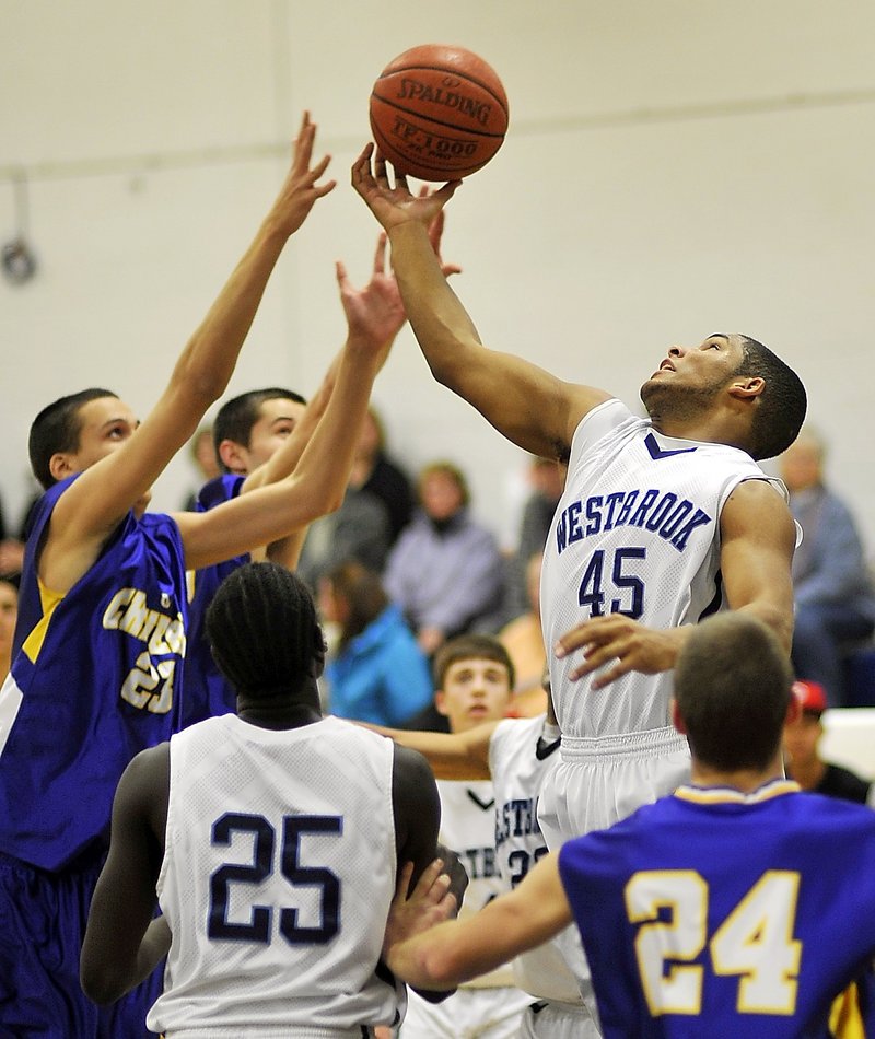 Trevor Bates of Westbrook may be headed to the University of Maine on a partial football scholarship, but basketball and the tournament have his attention now.