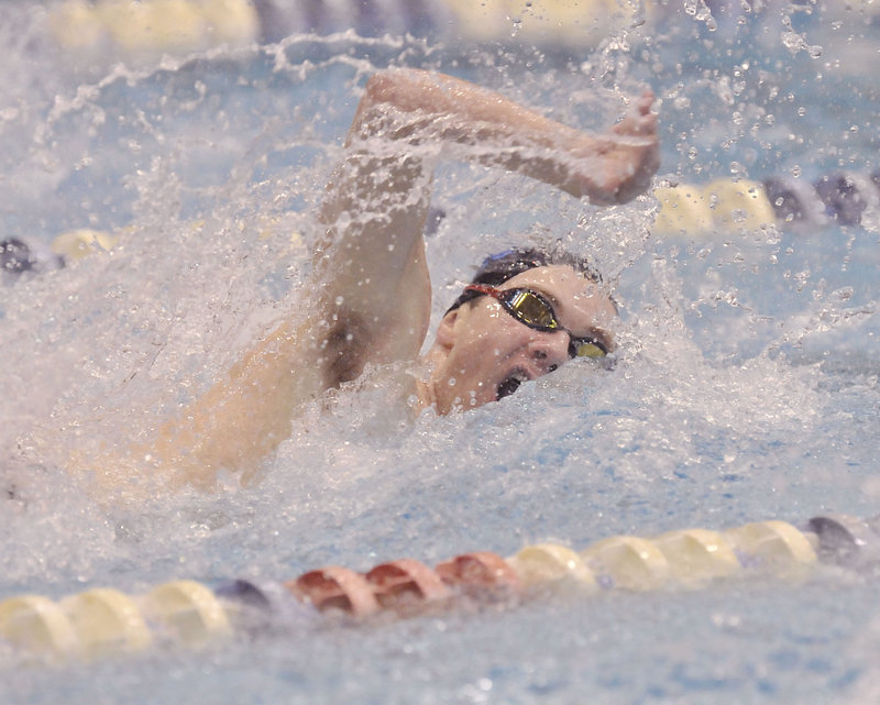 Shaun Lamoreux of Falmouth found his groove and placed third in the 100 freestyle at the Class B state meet.