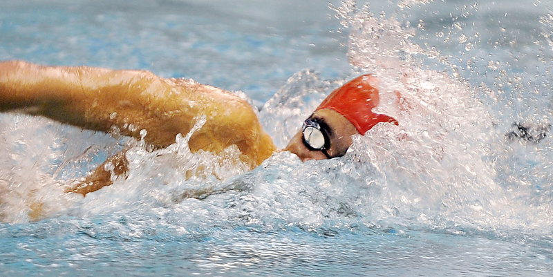 Marcus Cloutier of Cape Elizabeth dropped almost four seconds off his seed time to win the 200 individual medley and also swam his best time to win the 100 free. He was named the meet’s top swimmer.