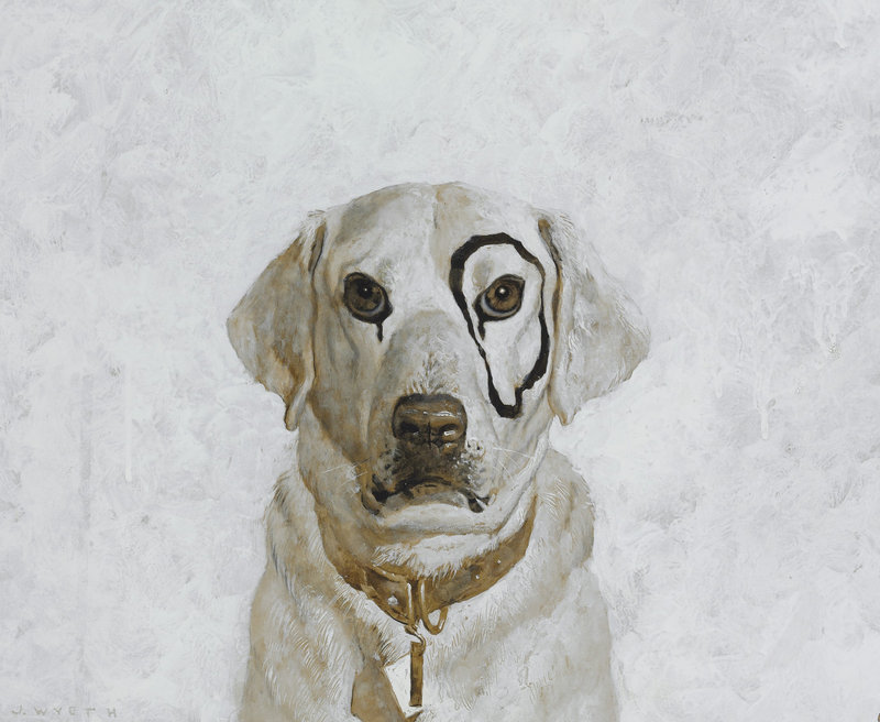 Jamie Wyeth’s “Study of Kleberg,” which depicts his dog with a circle around his eye, sold in New York for $218,500, more than five times the presale estimate.