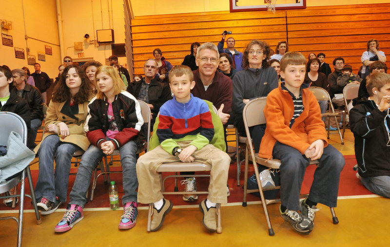 The crowd looks on as Village Elementary School of Gorham competes in the Extreme Mouse Mobiles division of the Odyssey of the Mind state tournament Saturday. The team from Village Elementary went on to tie for first place in the competition.