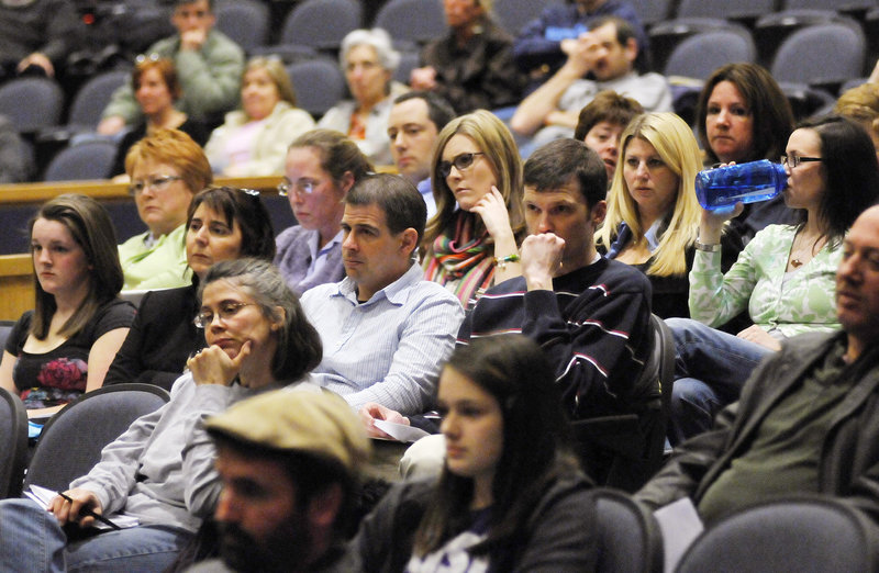 A public hearing on Westbrook’s school budget for the year starting in July attracted about 200 people; about 30 offered opinions to the Finance Committee. The budget plans to cut 53 positions, plus middle school and freshman sports teams.