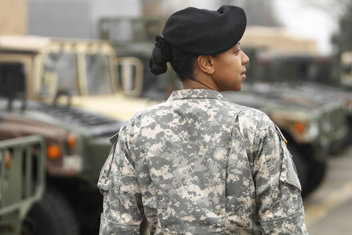 Army Maj. Sequana Robinson models a new women's combat uniform that is currently being evaluated by the Army, at Fort Belvoir, Va., in this photo taken Thursday, March 31, 2011. Imagine U.S. combat troops and aviators wearing body armor so ill-fitting it�s tough to position a weapon to shoot, combat uniforms with knee pads that hit around mid-shin and flight suits in which it�s nearly impossible to urinate while in flight. For many female troops, it�s just another day on the battlefield as they wear clothing and protective gear designed primarily for men. Each of these issues is now getting some preliminary attention by the military. (AP Photo/Jacquelyn Martin)