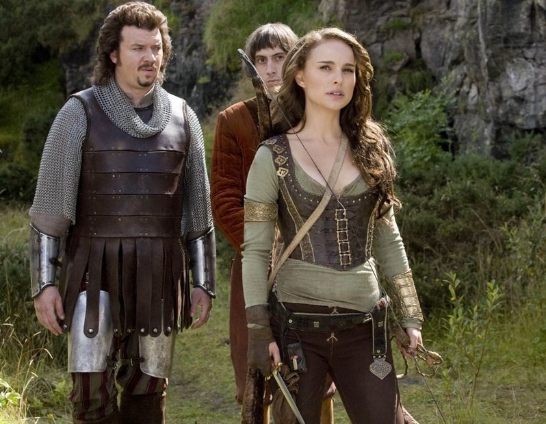 Natalie Portman, Danny McBride, left, and Rasmus Hardiker appear in “Your Highness,” a new comedy that hearkens of Monty Python with a dash of “Pineapple Express.”
