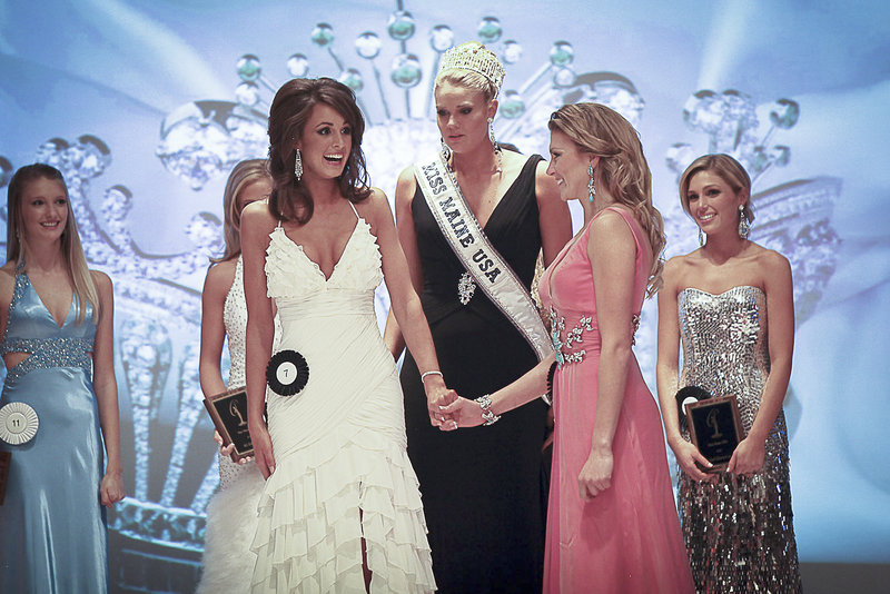 Emily Johnson, left, won the Miss Maine USA title last November, taking over from 2010 winner Katie Whittier, center. First runner-up Ashley Marble, right, assumed the title when Johnson bowed out after learning that the date of the national pageant conflicted with her sister s wedding.