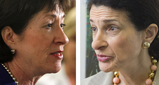 Republican Sens. Susan Collins, left, and Olympia Snowe.