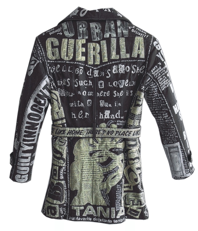 One of Lauren Gillette’s leather jackets, this one is a biographical sketch of Patty Hearst.