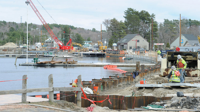 As work continues on the replacement of a swing bridge with a fixed-span bridge on Route 302 in Naples, the closing of one lane is holding up traffic for up to 20 minutes during rush hour, says a DOT spokesman. Between Memorial Day and Labor Day, two lanes will open back up again, he said.