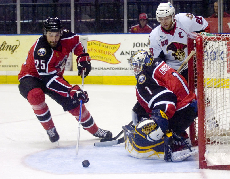 Jhonas Enroth, making his second start for the Pirates since returning from Buffalo, was solid in goal as Portland took command early.