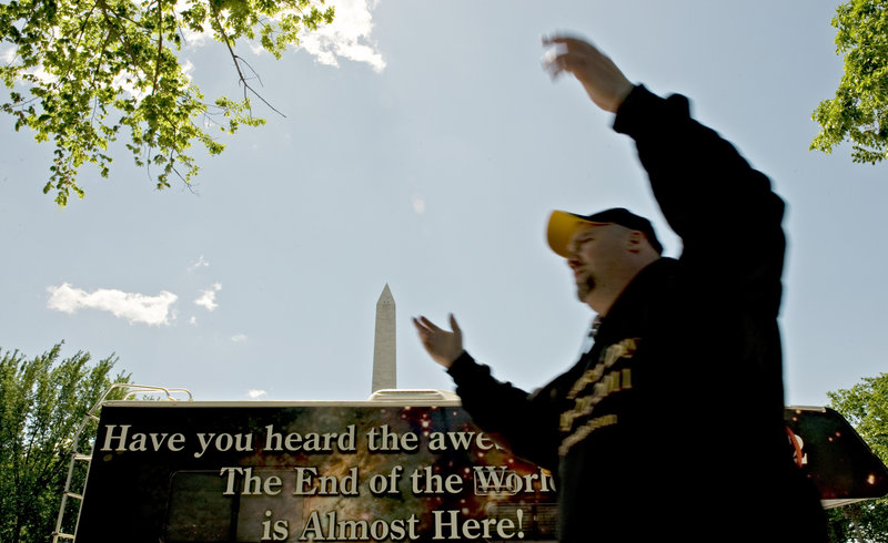 Gary Vollmer of Alexandria, Va., gathers fellow believers who are spreading their message that the end of the world is near. Vollmer has taken a leave from his job with the Department of Homeland Security to volunteer his time to the cause. He’s supposed to go back on May 23. “But I’m not going back,” he said. “I’ll be gone on the 21st.”