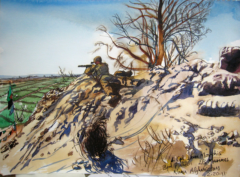 In drawing scenes from war zones in Afghanistan and Iraq, Steve Mumford was less interested in the front-line action and more concerned about recording the lives of residents and soldiers in the lull between the fighting.