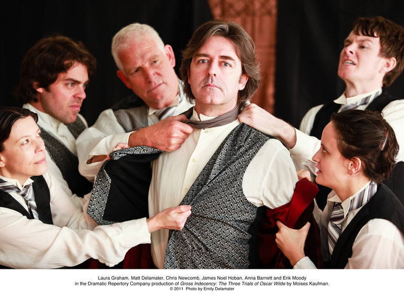 From left, Laura Graham, Matt Delamater, Chris Newcomb, James Noel Hoban, Anna Barnett and Erik Moody in “Gross Indecency: The Three Trials of Oscar Wilde.”